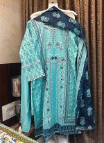 Cotton Sky Blue Traditional Wear Printed Readymade Pakistani Suit